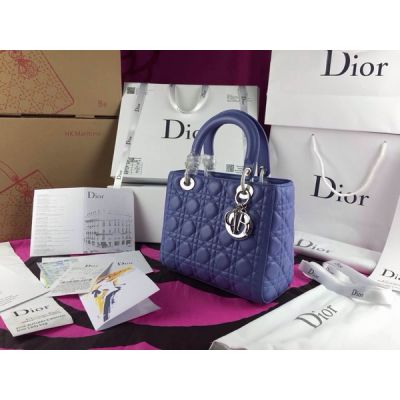 Christian Dior CAL44550 M85B "Lady Dior" Default Indigo Blue Crinkled Calfskin Handbag 