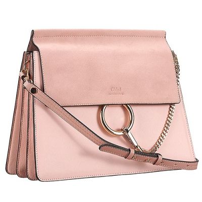 Chloe Faye Pink A-shape Shoulder Bag Gold Link Chain Suede & Smooth Calfskin  