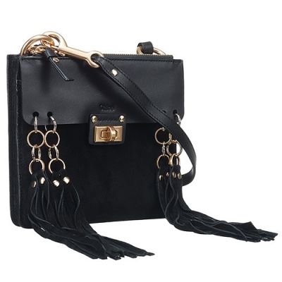 Black Leather Romantic Chloe Jane Girls Tassel Crossbody Bag Gold Buckle 
