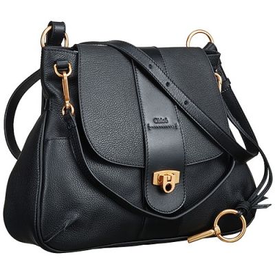 Classic Chloe Black Leather Lexa Ladies Crossbody Bag Gold Hardware 