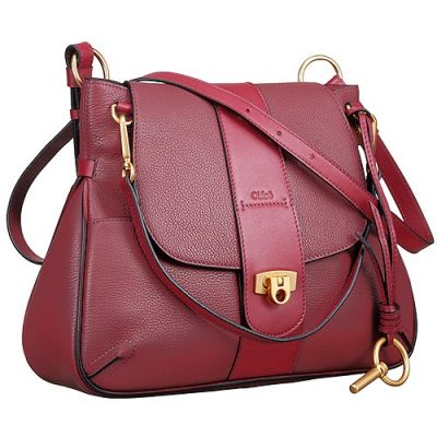Fake Dark Red Leather Double Function Buckle Chloe Lexa Crossbody Bag