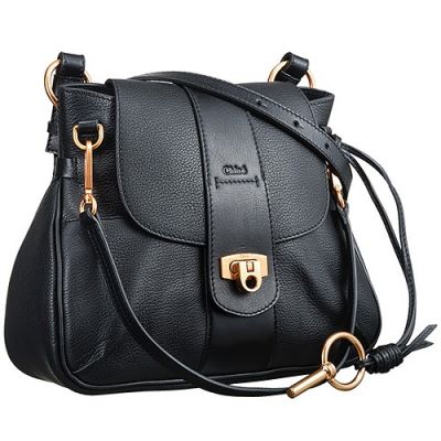 Chloe Lexa Ladies Double Strap Black Grained Leather Crossbody Bag 3S1261-HD2-001 Replica 