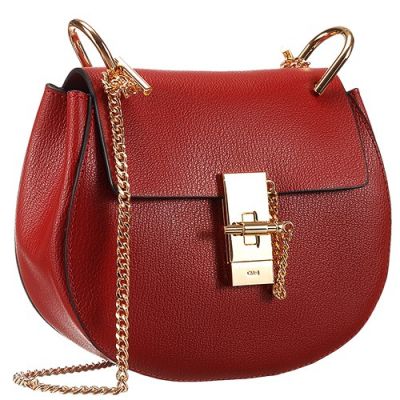 Medium Chloe Drew Dark Red Grained Leather Elegant Female Shoulder Bag 