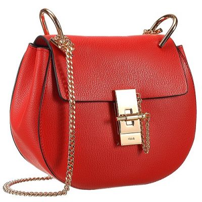 Chloe Drew 3S1032-944-B5M Fashion Red Calfskin Medium Shoulder Bag Gold Had-knotted Chain 
