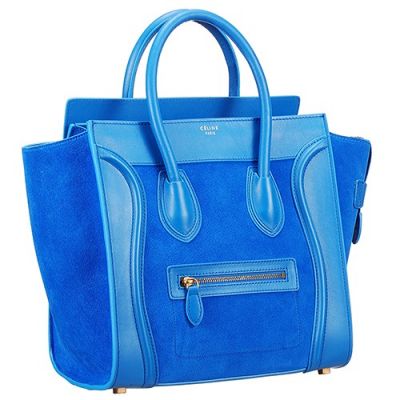 Fashion Celine Luggage Ladies Blue Leather & Nubuck Large Tote Bag Street Style 