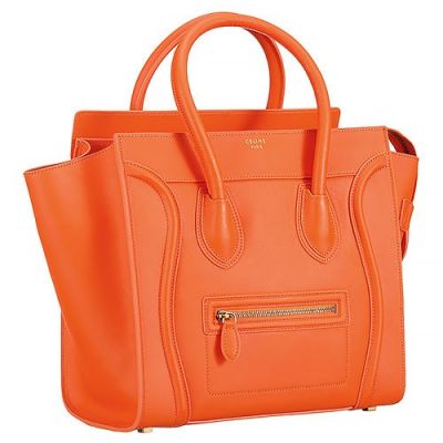 Cheapest Female Orange Celine Gold Zipper Pocket Mini Luggage Tote Bag Leather