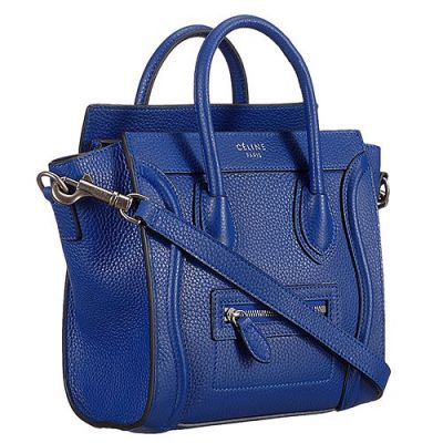 Hot Selling Celine Luggage Womens Blue Grained Leather Shoulder Bag Nano