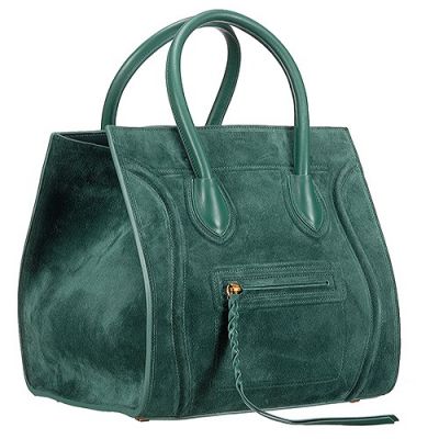 Celine Phantom Female Green Suede Leather Handbag Brass Hardware All Season
