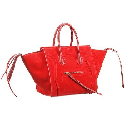 Women's Celine Phantom Luggage Suede Red Tote Smooth Leather Bottom Replica 