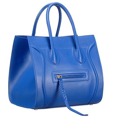Fashion Women's Celine Luggage Phantom Blue Calfskin Tote Flat Zipper