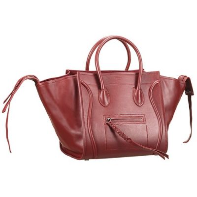 Celine Quality Medium Burgundy Ladies Luggage Phantom Handbag Smooth Leather