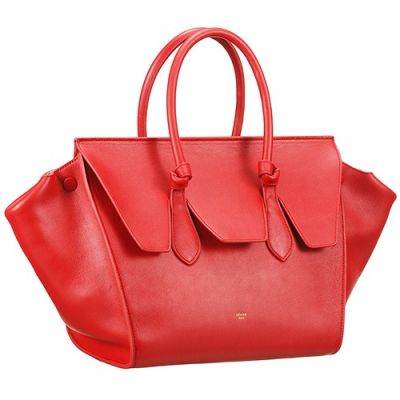 Women's Knotted Handle Fashion Celine Red Smooth Leather Tie Handbag 