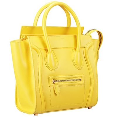 Celine Luggage Girls Bright Yellow Micro Leather Purses Yellow Brass Zipper Replica 
