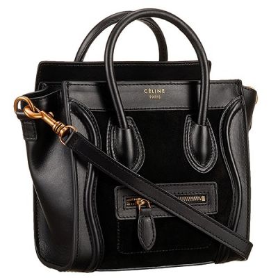 Fake Celine Black Suede Good Price Womens Leather Luggage Shoulder Bag Nano 