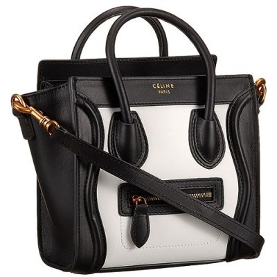 Celine Black & White Bi-color High Quality Female Nano Luggage Shoulder Bag 