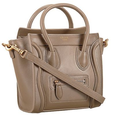 Celine Classic Luggage Female Nano Khaki Leather Handbag Yellow Zipper Pocket