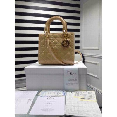 Replica High Quality Dior Lady Beige Patent Leather Cannage Quilted Tote Bag Golden Hardware  