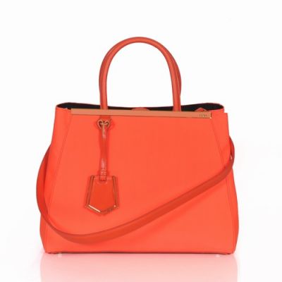 Fendi 2Jours Female Orange Canvas Slim Top Handle Crossbody Bag Tone-on-tone Enamel Bar With Golden Edge 