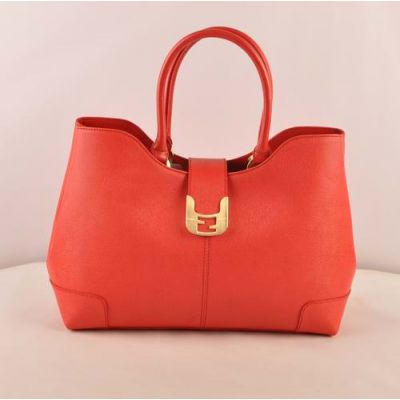 Women's Spring Fendi Red Cross Veins Leather Chameleon Flap Tote Bag Slim Top Handle Expandable Gusset 