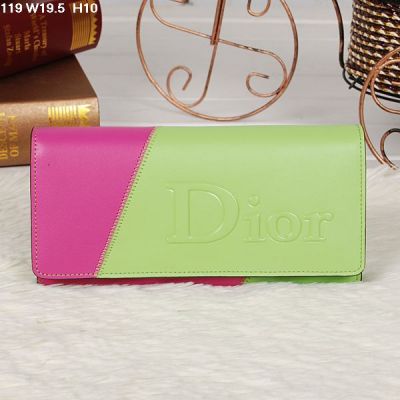 Fake Christian Dior High End Flap Lime-peach Patchwork Leather Wallet For Girls 