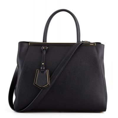 Imitation Fendi Vitello Elitel Black Leather 2Jours Shopping Bag Arrow-shaped Trimming Rounded Handle For Womens 