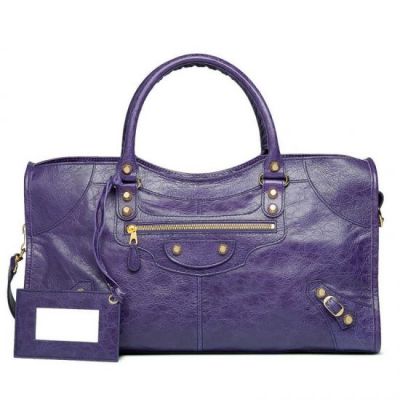 Women's Balenciaga Giant 12 Yellow Brass Stud Purple Leather Part Time Shoulder Bag Hand Mirror 