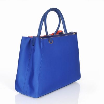 Fendi Top Handle Ladies Sapphire Blue Canvas 2Jours Handbag  Concolorous Enamel Bar With Golden Edge 