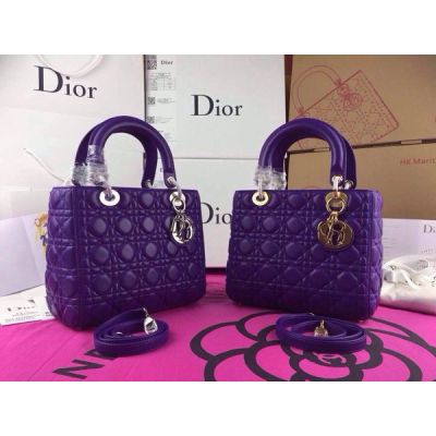 Cheapest Dior "Lady Dior" Default Tote Bag Purple Calfskin Silver & Gold Trim 