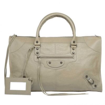 Latest Balenciaga 46CM Work Ladies Beige Leather Shoulder Bag Classic Studs Top Handle Handbag France 