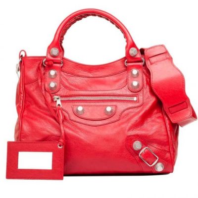 Balenciaga Giant 21 Velo High End Coquelicot Leather Ladies Silver Studs Zipper Shoulder Bag Online 