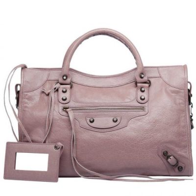 Balenciaga Classic City Top Handle Leather Tassel Golden Studs Fake Purple Handbag For Ladies Online 