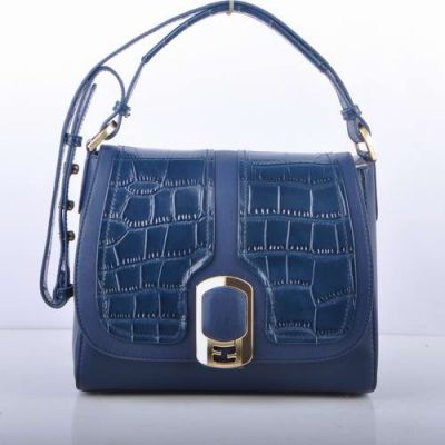 Latest Fendi Sapphire Blue Crocodile-Ferrari Leather Ladies Chameleon Flap Messenger Bag 2-Tone Enamel & Golden Buckle 