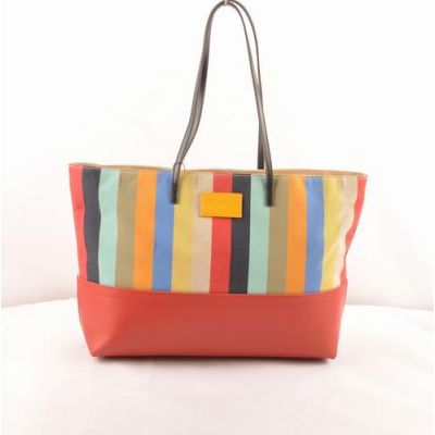 Office Style Fendi Slim Strap Colorful Striped Fabric Ladies Leather Fake Shoulder Bag Red-Black 