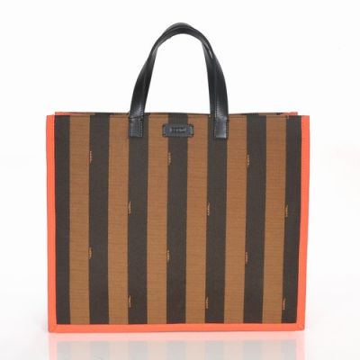 Fendi Large Volume Waterproof Fabric Striped Flat Handle Shopping Bag Coffee-Orange For Ladies Replica 