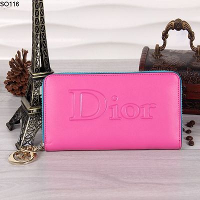 High Quality Peach Leather Ladies Wallet Yellow Gold Zipper With D.I.O.R Charm Sale Uk
