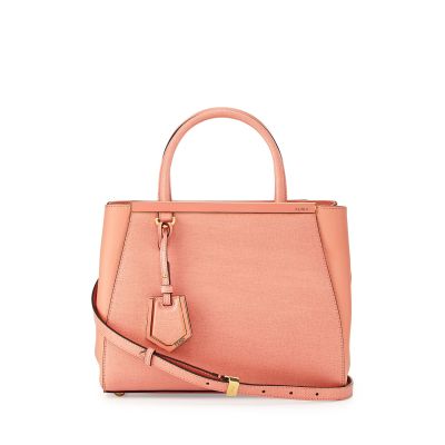 Fendi 2Jours Pink Cross Veins Leather Extensible Gusset Mini Fake Shopping Totes Tone-on-tone Enamel Bar 