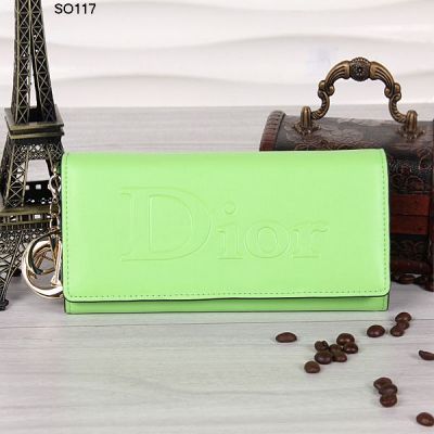 Christian Dior Ladies One Zipped Purse Lime Flap Leather Wallet Golden Hardware