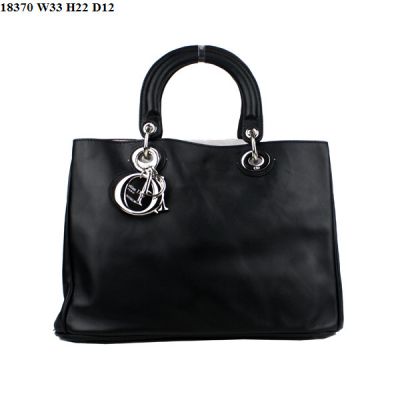 Classic Black Dior "Diorissimo" Nappa Leather Silver Pendant Ladies Tote Bag Medium Low Price 