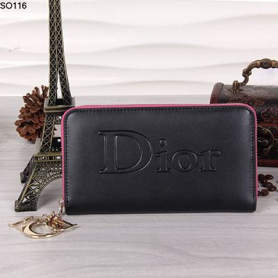 Hot Selling Dior Rose Gold D.I.O.R Trim Zipper Black Leather Wallet Replica