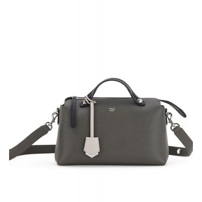 Imitation Ladies Fendi Small Grey By The Way Black Handle Zipper Boston Bag Narrow-shaped Trimming 8BL1245QJF03BL
