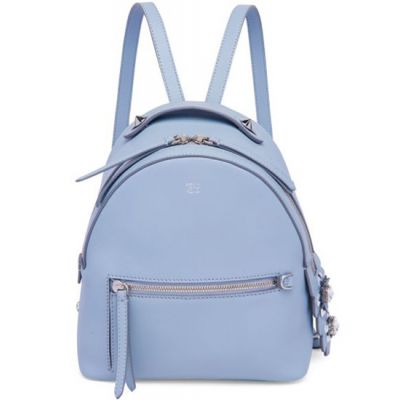 Fendi Silver Zipper Pocket Crystal Zipper Tail Womens Powder Blue Mini Double Pull Zipper Backpack 