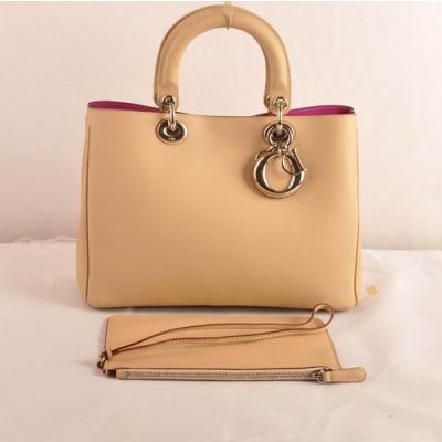 Dior "Diorissimo" Apricot Golden Hardware Womens Medium Original Leather Handbag Golden Hardware Rose Red Lining 