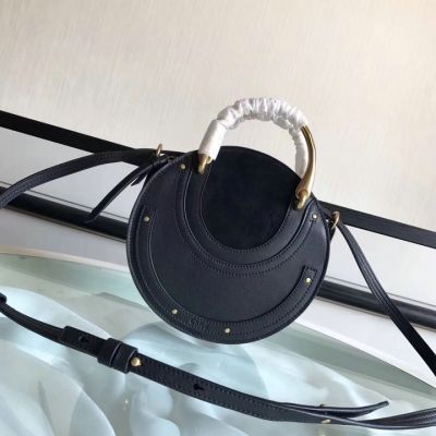 Top Quality Chloe Counterfeit Gold Handles Studs Small Nile Black Suede Calfskin Leather Adjustable Crossbody Bag Online Reviews CHC17US301HEU001 