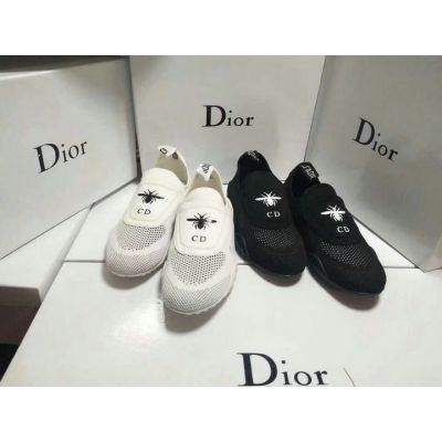  Cruise 2018 Dior D-Fence Trainer In Whit/Black Technical Knit CD Logo Bee Embroidery Flat Shoes Best Price Unisex KCK184TLK_S05W/KCK184TLK_S11X
