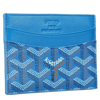 Vintage Goyard Saint Sulpice Ocean Blue Leather Card Holder Wallet Chevron Motif