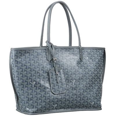 Latest Goyard Anjou Large Grey Tote Handbag Pouch Herringbone Reversible Leather Trimming For Women