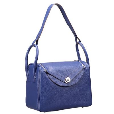 Low Price Dark Blue Hermes Lindy 30 Ladies Wide Base Silver Hardware Flip-over Flap Handbag 