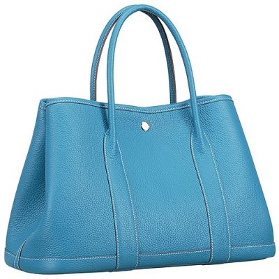Good Reviews Blue Grained Leather Hermes H051559CKB3 Top Handel Tote Bag With Pochette For Womens 