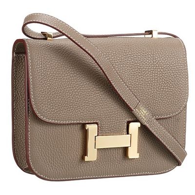 AAA Quality Golden H Buckle Hermes Constance Womens Flap Grained Leather Handbag Fluted Base Khaki