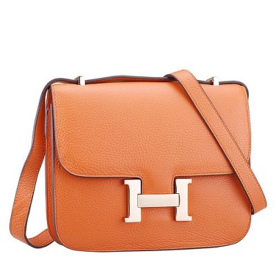 Hermes Constance Chiara Ferragni Orange Flap Shoulder Bag Golden H Buckle Cowhide Leather Replica 